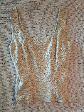 Lace Scoop Neck Sleeveless Top in Beige